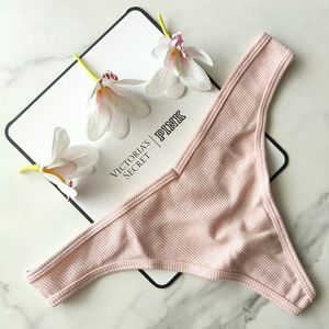 NWT PINK VICTORIA'S SECRET WAFFLE COTTON THONG PANTY IN SILVER PINK SIZE LARGE